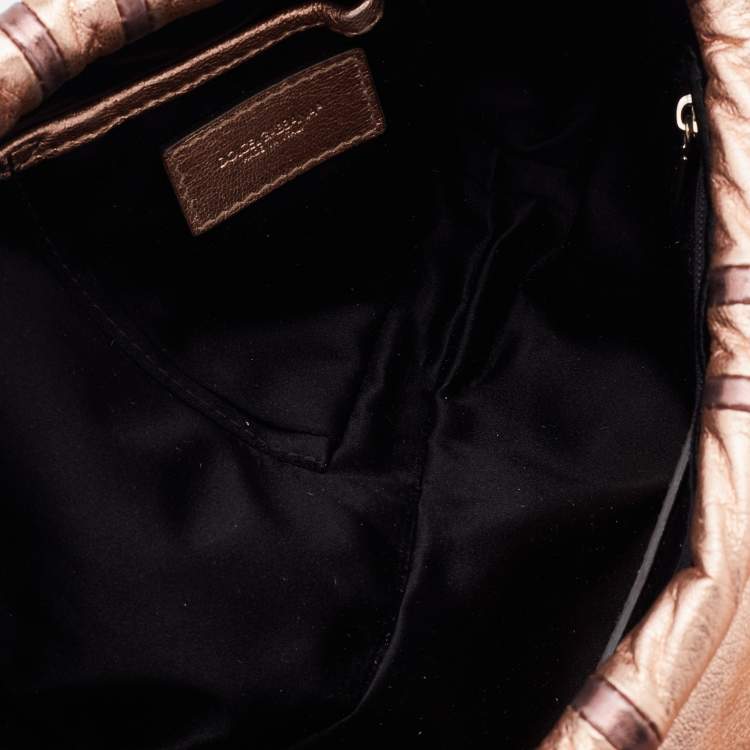 Pre Owned Dolce & Gabbana Metallic Bronze Leather Miss Charles Shoulder Bag