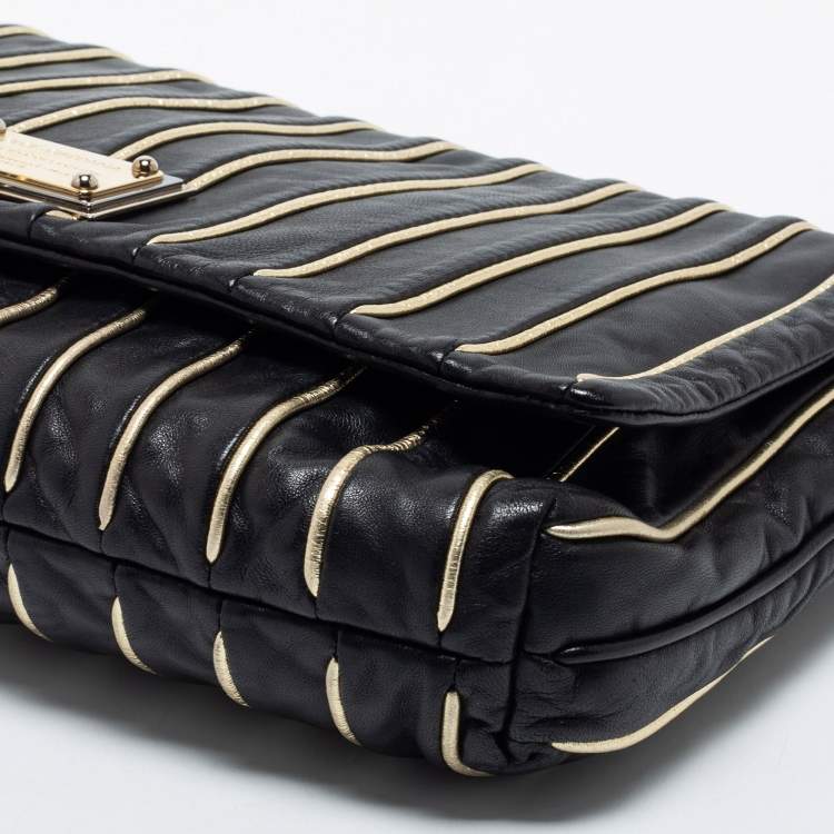 Pre Owned Dolce & Gabbana Black/Gold Striped Leather Large Miss Lexington Flap Clutch