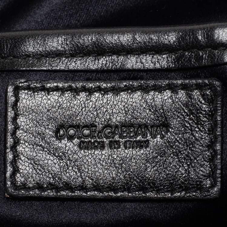 Pre Owned Dolce & Gabbana Black/Gold Striped Leather Large Miss Lexington Flap Clutch