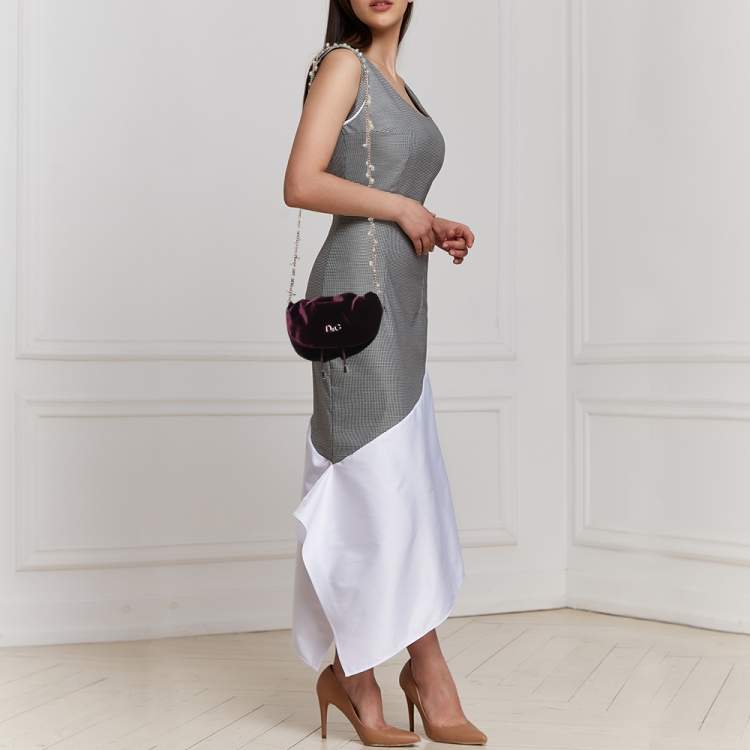 Pre Owned D&G Burgundy Velvet Drawstring Pearl Chain Shoulder Bag