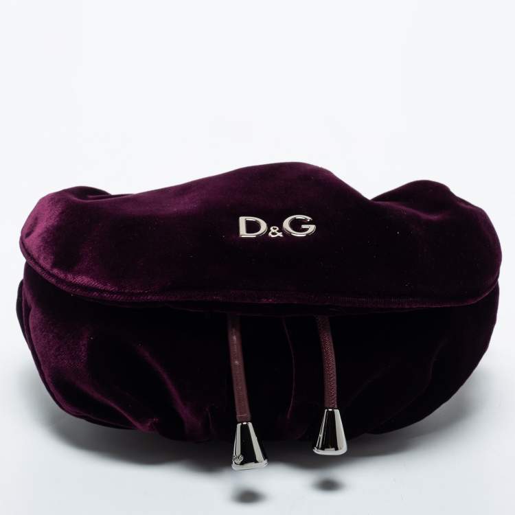 Pre Owned D&G Burgundy Velvet Drawstring Pearl Chain Shoulder Bag