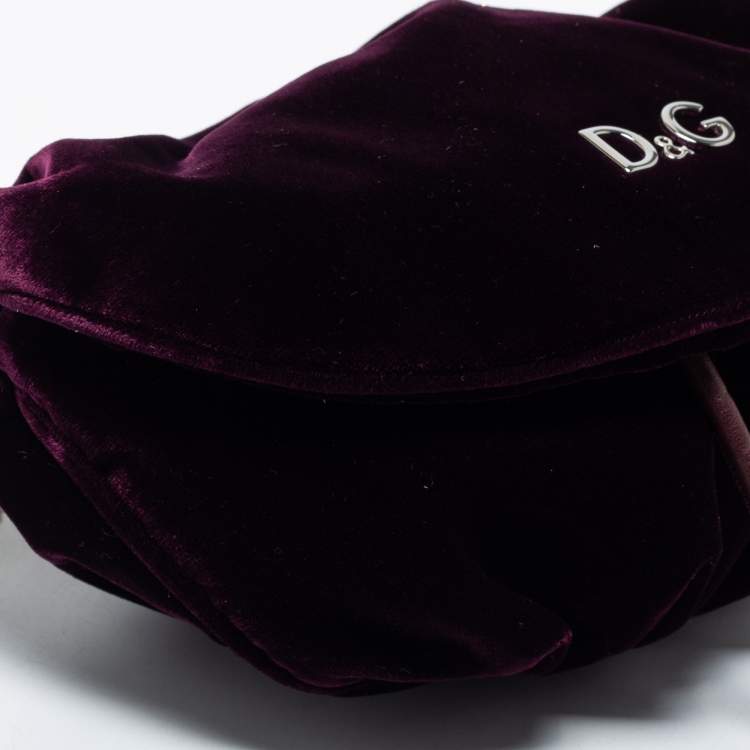 Pre Owned D&G Burgundy Velvet Drawstring Pearl Chain Shoulder Bag