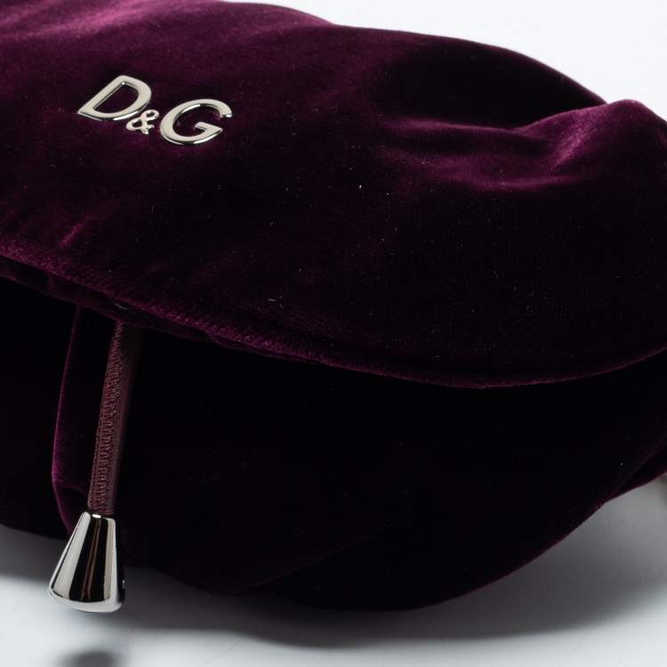 Pre Owned D&G Burgundy Velvet Drawstring Pearl Chain Shoulder Bag