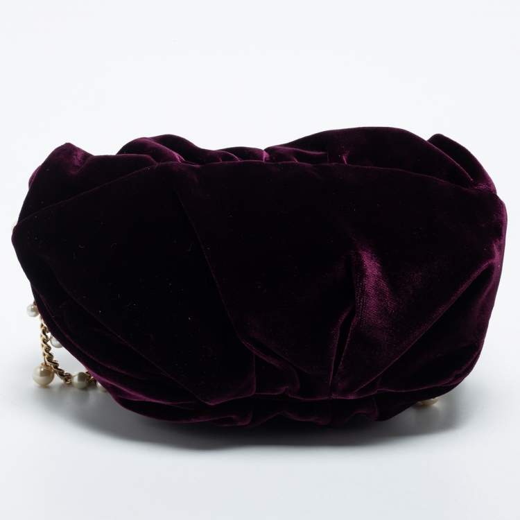 Pre Owned D&G Burgundy Velvet Drawstring Pearl Chain Shoulder Bag