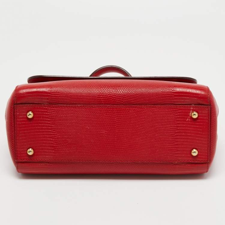 Pre Owned Dolce & Gabbana Red Lizard Embossed Leather Medium Miss Sicily Top Handle Bag