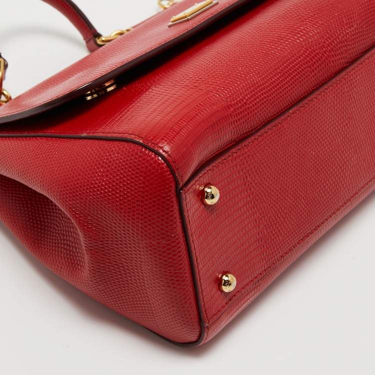 Pre Owned Dolce & Gabbana Red Lizard Embossed Leather Medium Miss Sicily Top Handle Bag