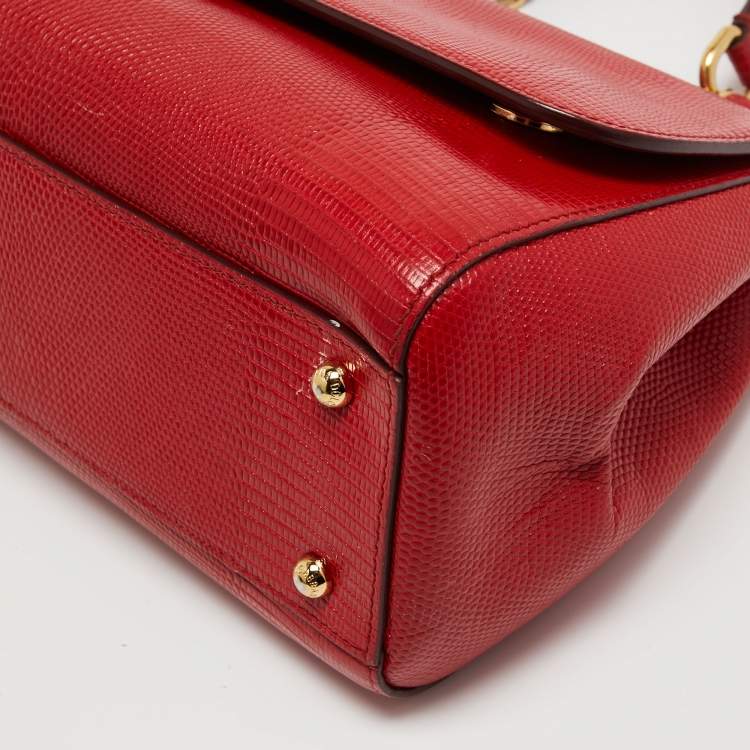 Pre Owned Dolce & Gabbana Red Lizard Embossed Leather Medium Miss Sicily Top Handle Bag