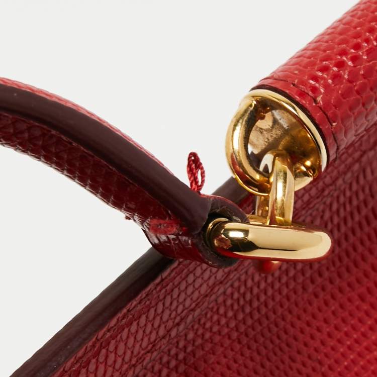 Pre Owned Dolce & Gabbana Red Lizard Embossed Leather Medium Miss Sicily Top Handle Bag