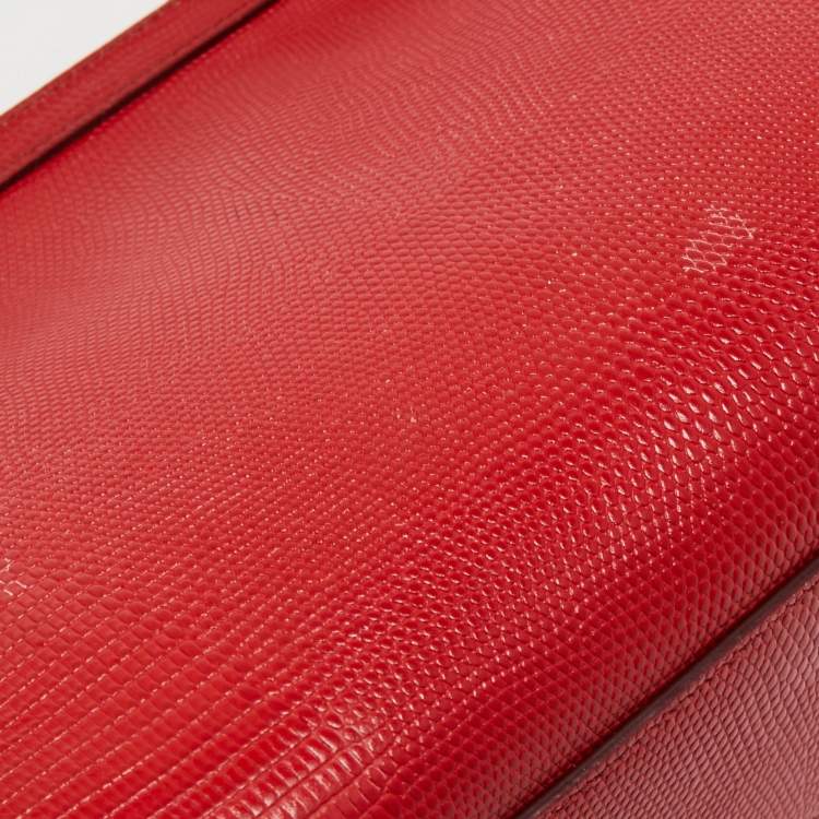 Pre Owned Dolce & Gabbana Red Lizard Embossed Leather Medium Miss Sicily Top Handle Bag