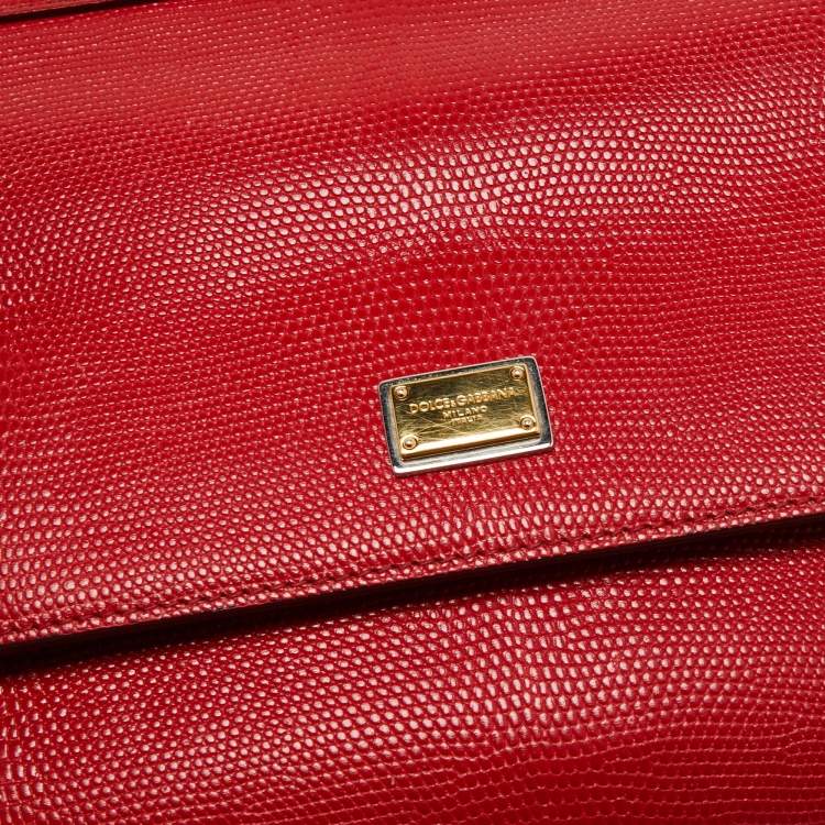 Pre Owned Dolce & Gabbana Red Lizard Embossed Leather Medium Miss Sicily Top Handle Bag