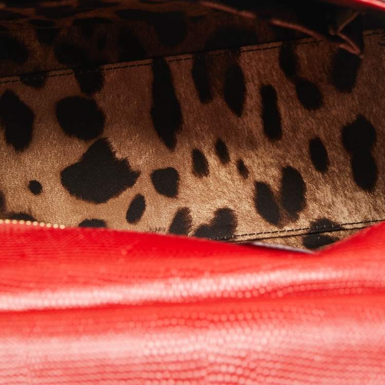 Pre Owned Dolce & Gabbana Red Lizard Embossed Leather Medium Miss Sicily Top Handle Bag