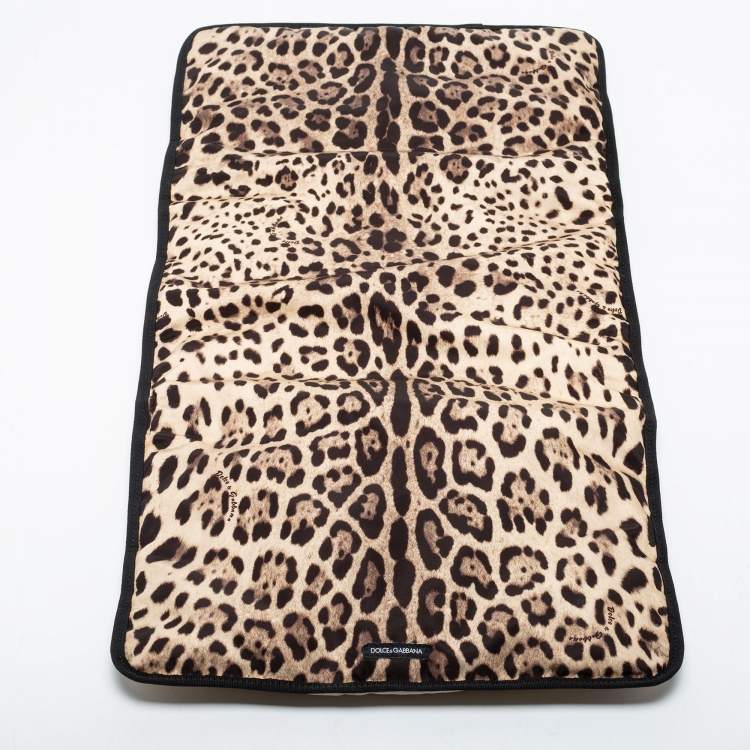 Pre Owned Dolce & Gabbana Beige/Black Leopard-Print Nylon Baby Changing Bag