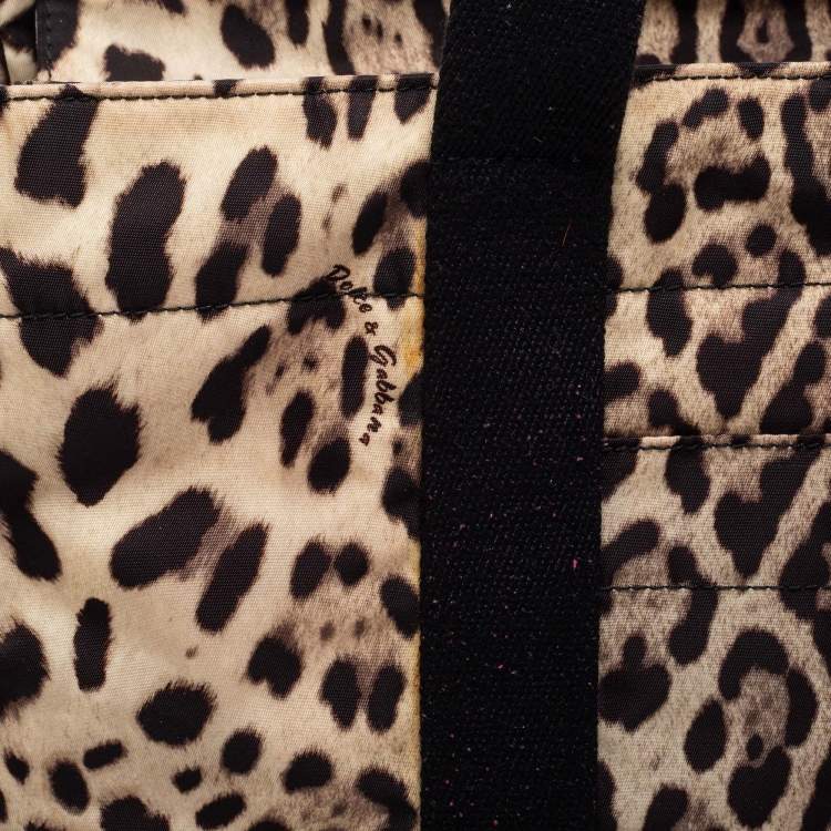Pre Owned Dolce & Gabbana Beige/Black Leopard-Print Nylon Baby Changing Bag