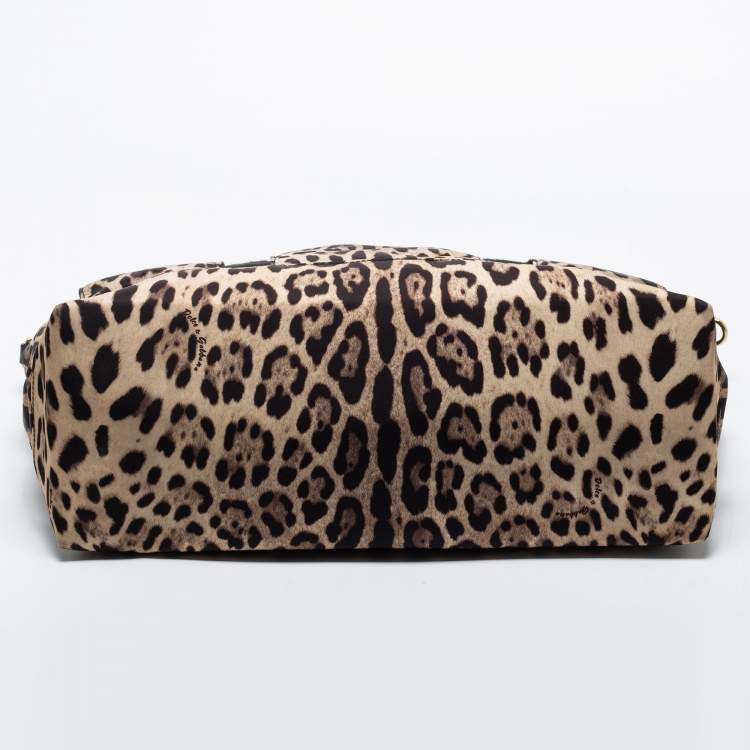 Pre Owned Dolce & Gabbana Beige/Black Leopard-Print Nylon Baby Changing Bag