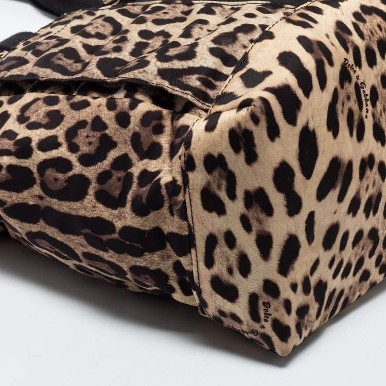 Pre Owned Dolce & Gabbana Beige/Black Leopard-Print Nylon Baby Changing Bag