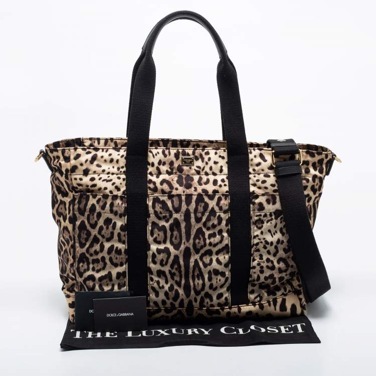 Pre Owned Dolce & Gabbana Beige/Black Leopard-Print Nylon Baby Changing Bag