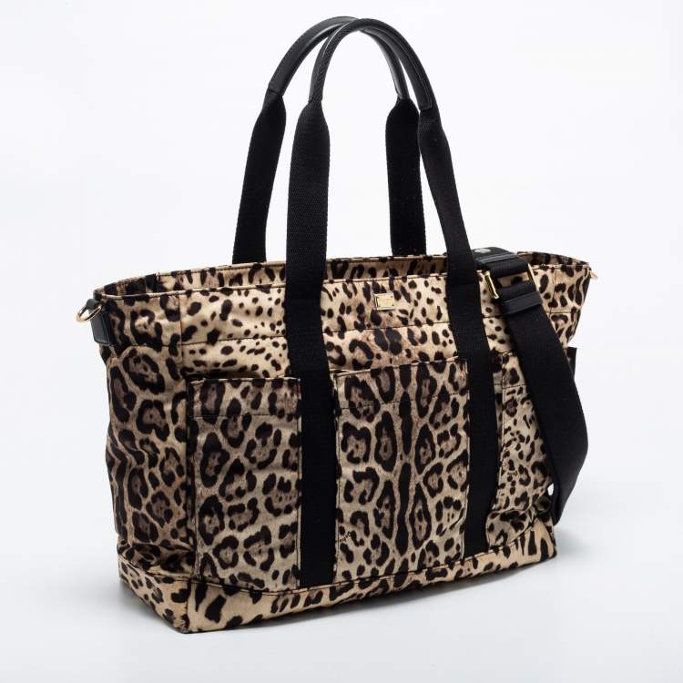 Pre Owned Dolce & Gabbana Beige/Black Leopard-Print Nylon Baby Changing Bag