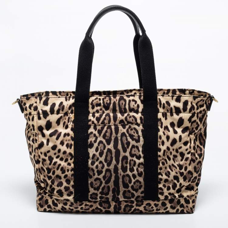 Pre Owned Dolce & Gabbana Beige/Black Leopard-Print Nylon Baby Changing Bag
