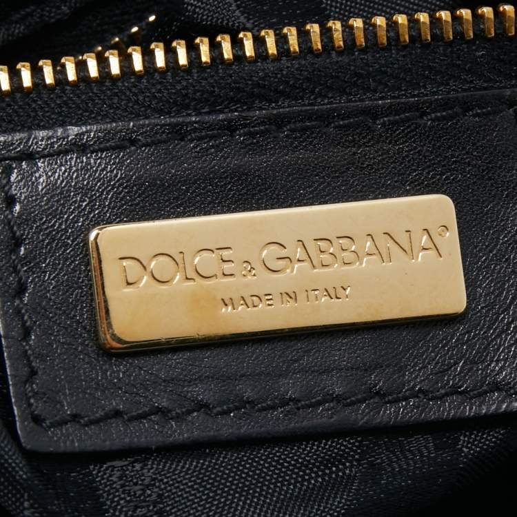Pre Owned Dolce & Gabbana  Black/Grey Embossed Leather and Fur Tote