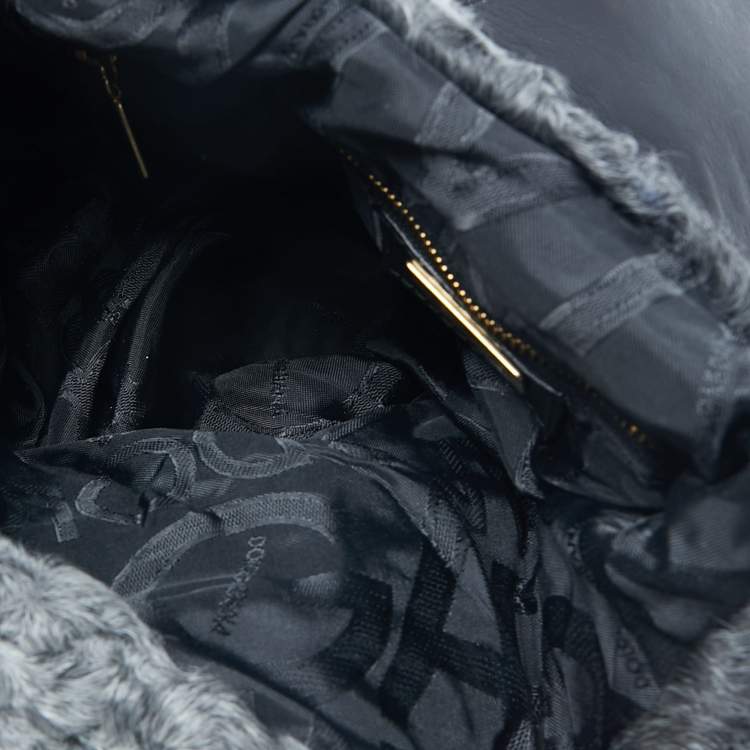 Pre Owned Dolce & Gabbana  Black/Grey Embossed Leather and Fur Tote