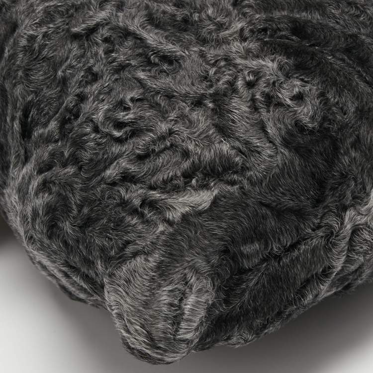 Pre Owned Dolce & Gabbana  Black/Grey Embossed Leather and Fur Tote