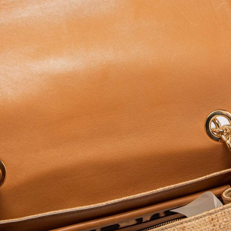 Pre Owned Dolce & Gabbana Beige Raffia and Python Leather Miss Dolce Top Handle Bag