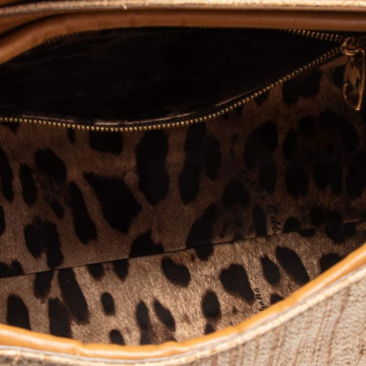 Pre Owned Dolce & Gabbana Beige Raffia and Python Leather Miss Dolce Top Handle Bag