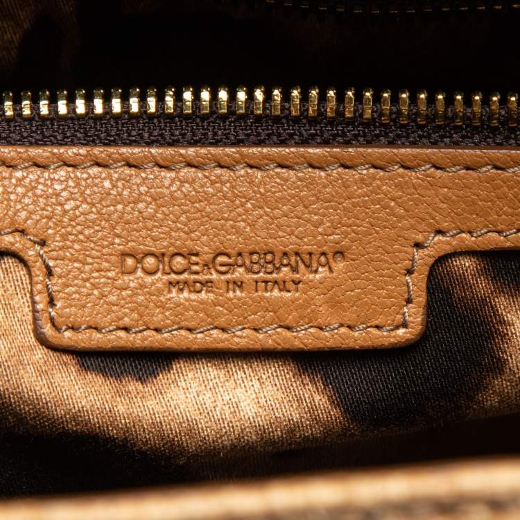 Pre Owned Dolce & Gabbana Beige Raffia and Python Leather Miss Dolce Top Handle Bag