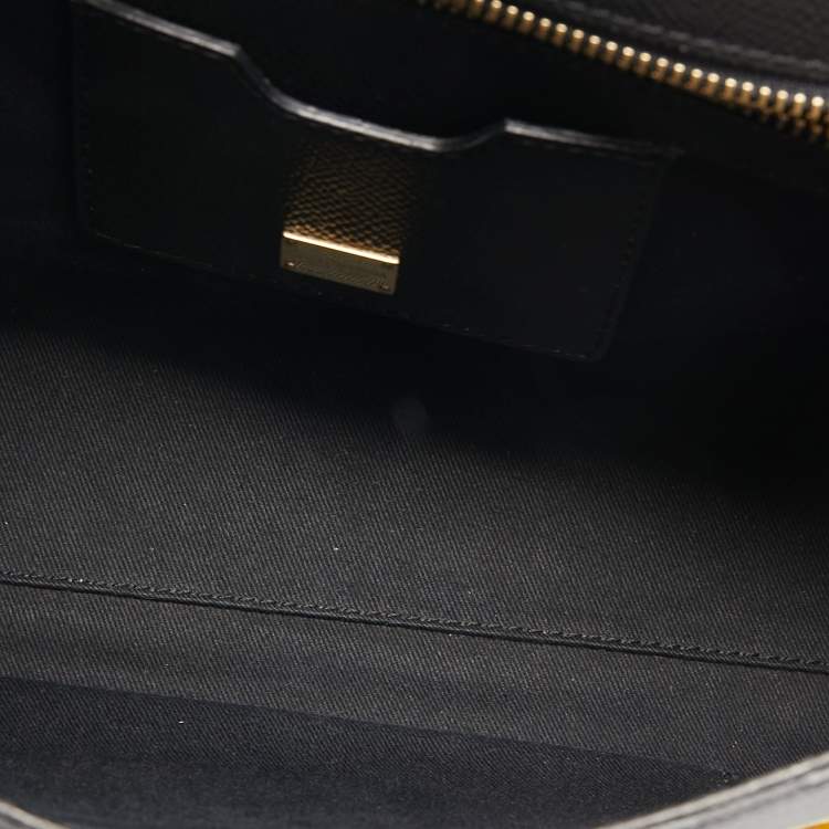 Pre Owned Dolce & Gabbana Black/Yellow Floral Print Leather Medium Miss Sicily Top Handle Bag