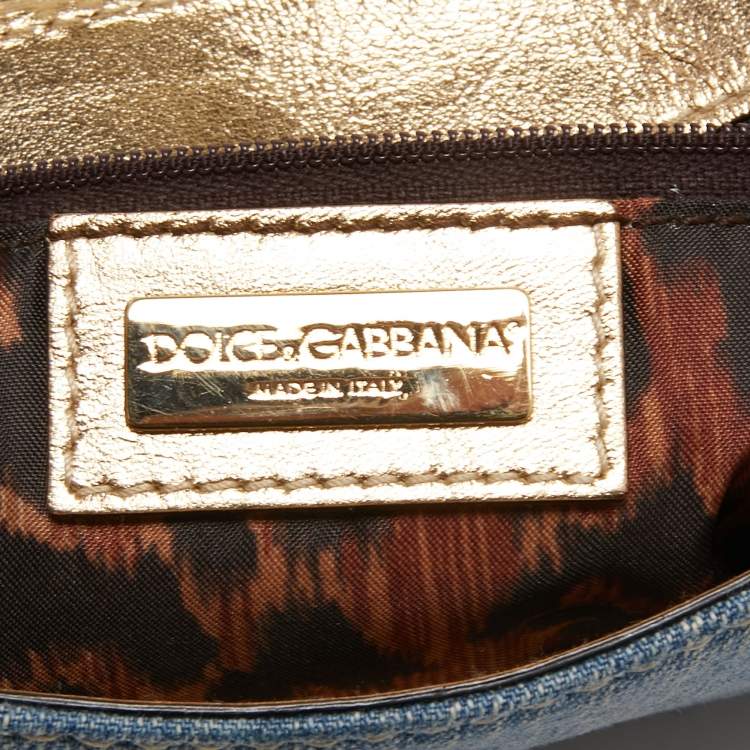 Pre Owned Dolce & Gabbana Brown/Blue Denim and Snakeskin D Ring Flap Shoulder Bag
