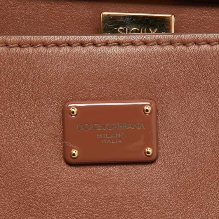 Pre Owned Dolce & Gabbana Brown Leather Small Sicily 62 Top Handle Bag