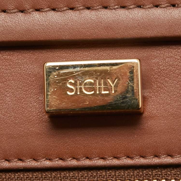 Pre Owned Dolce & Gabbana Brown Leather Small Sicily 62 Top Handle Bag