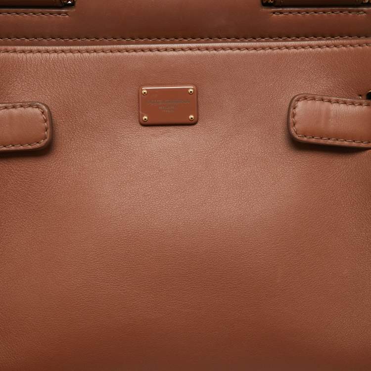 Pre Owned Dolce & Gabbana Brown Leather Small Sicily 62 Top Handle Bag