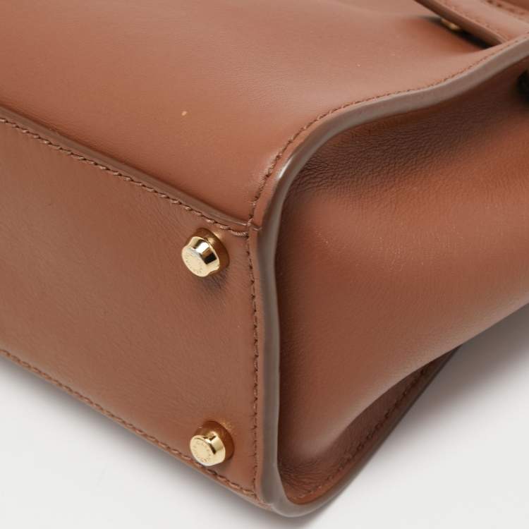 Pre Owned Dolce & Gabbana Brown Leather Small Sicily 62 Top Handle Bag