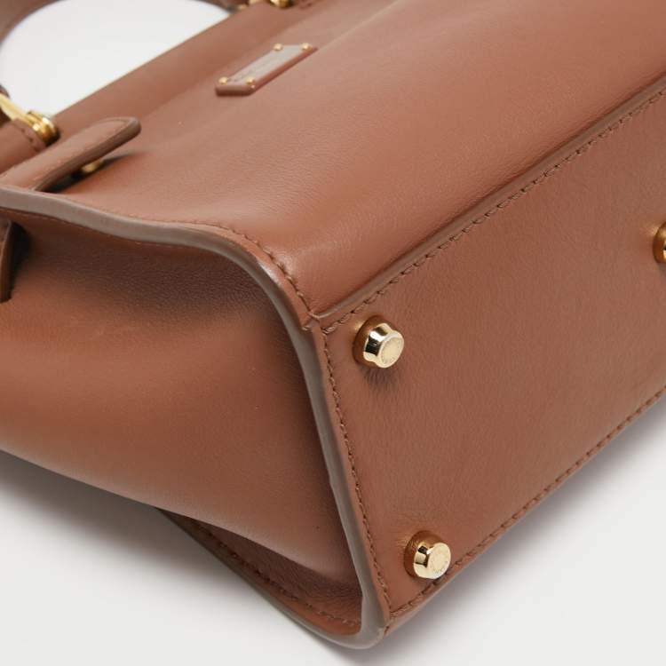Pre Owned Dolce & Gabbana Brown Leather Small Sicily 62 Top Handle Bag