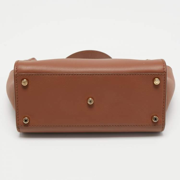 Pre Owned Dolce & Gabbana Brown Leather Small Sicily 62 Top Handle Bag