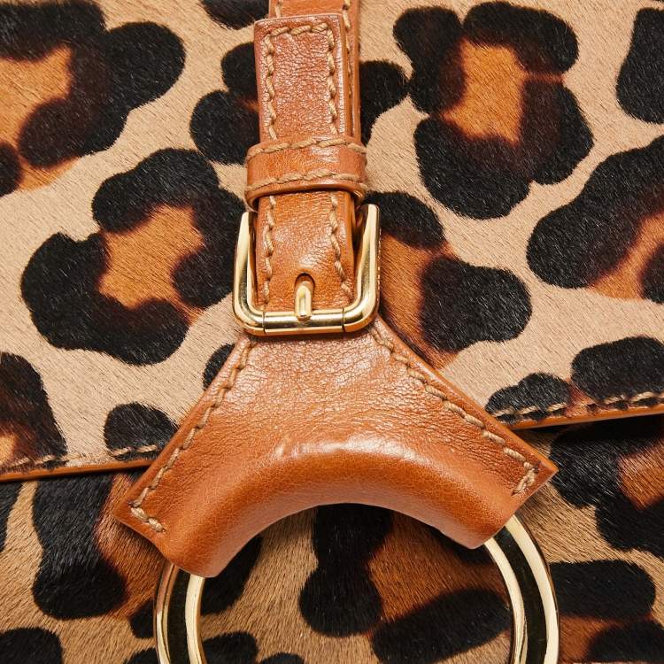مملوكة مسبقًا Dolce & Gabbana Brown/Beige Leopard Print Calfhair and Leather Flap Baguette Bag