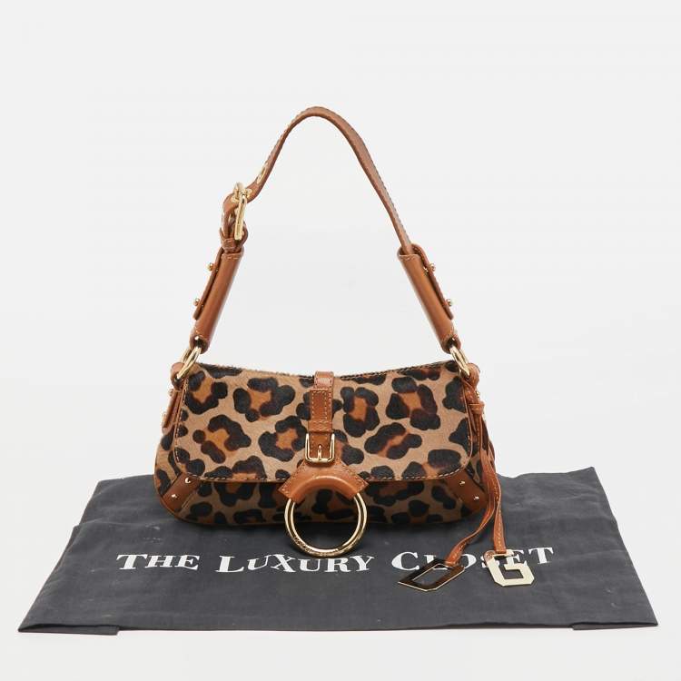 مملوكة مسبقًا Dolce & Gabbana Brown/Beige Leopard Print Calfhair and Leather Flap Baguette Bag