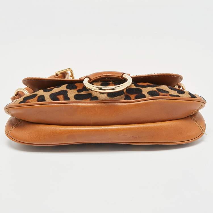 مملوكة مسبقًا Dolce & Gabbana Brown/Beige Leopard Print Calfhair and Leather Flap Baguette Bag
