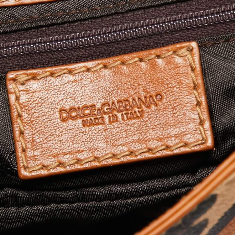 مملوكة مسبقًا Dolce & Gabbana Brown/Beige Leopard Print Calfhair and Leather Flap Baguette Bag