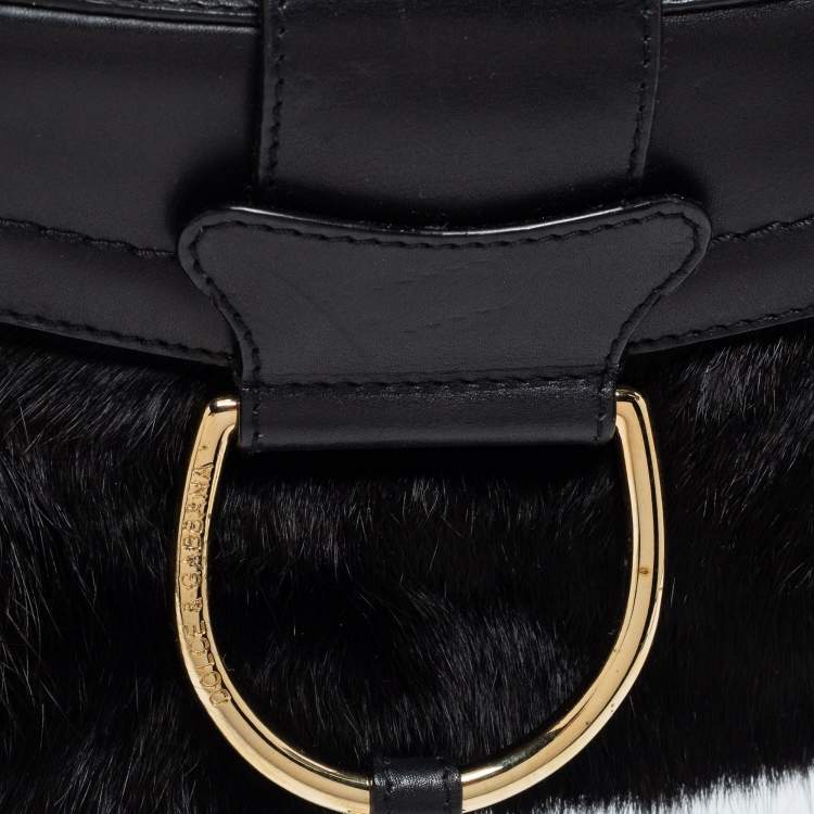 Pre Owned Dolce & Gabbana Black Mink Fur and Leather D Ring Flap Pochette Bag
