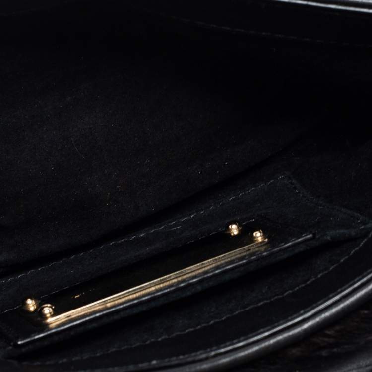 Pre Owned Dolce & Gabbana Black Mink Fur and Leather D Ring Flap Pochette Bag
