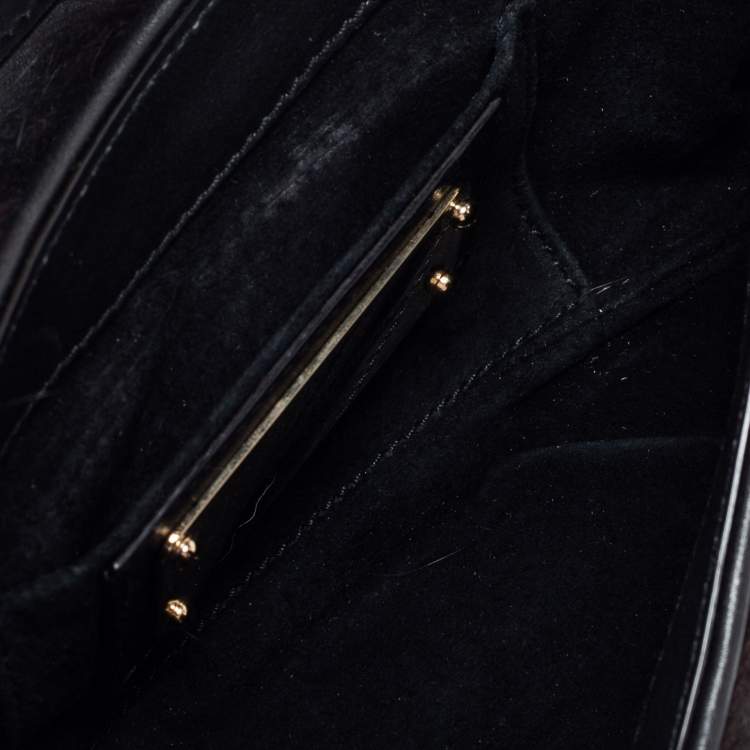 Pre Owned Dolce & Gabbana Black Mink Fur and Leather D Ring Flap Pochette Bag