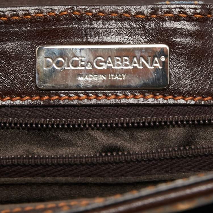 Pre Owned Dolce & Gabbana Blue/Brown Denim and Leather Pushlock Flap Shoulder Bag