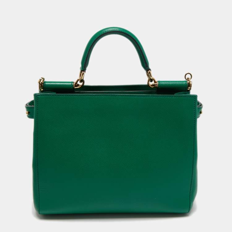 Pre Owned Dolce & Gabbana Green Leather Sicily Shopper Tote