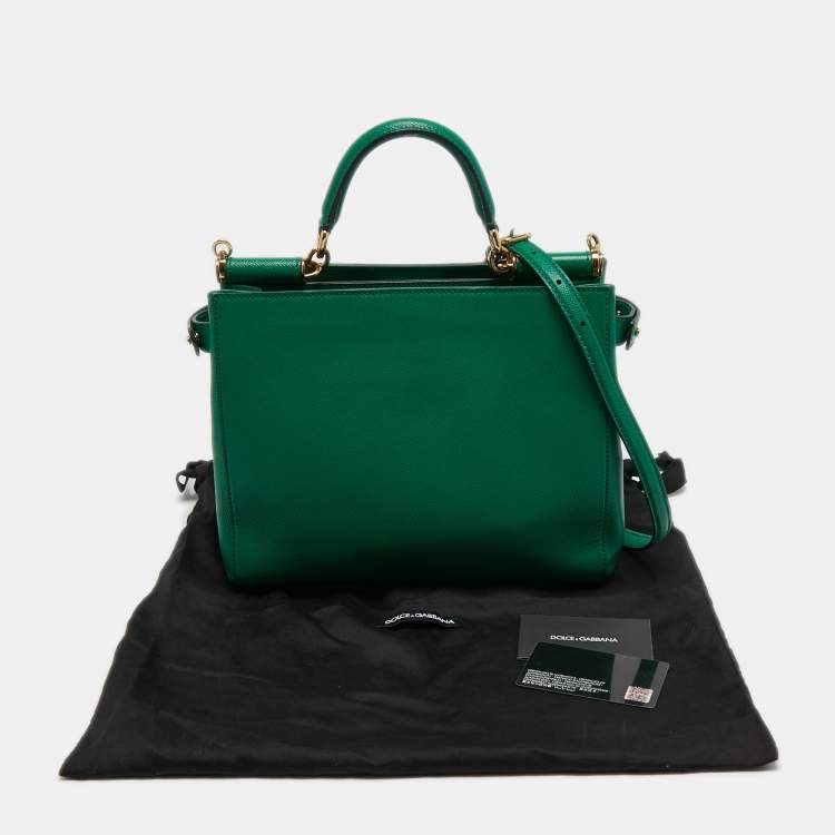 Pre Owned Dolce & Gabbana Green Leather Sicily Shopper Tote