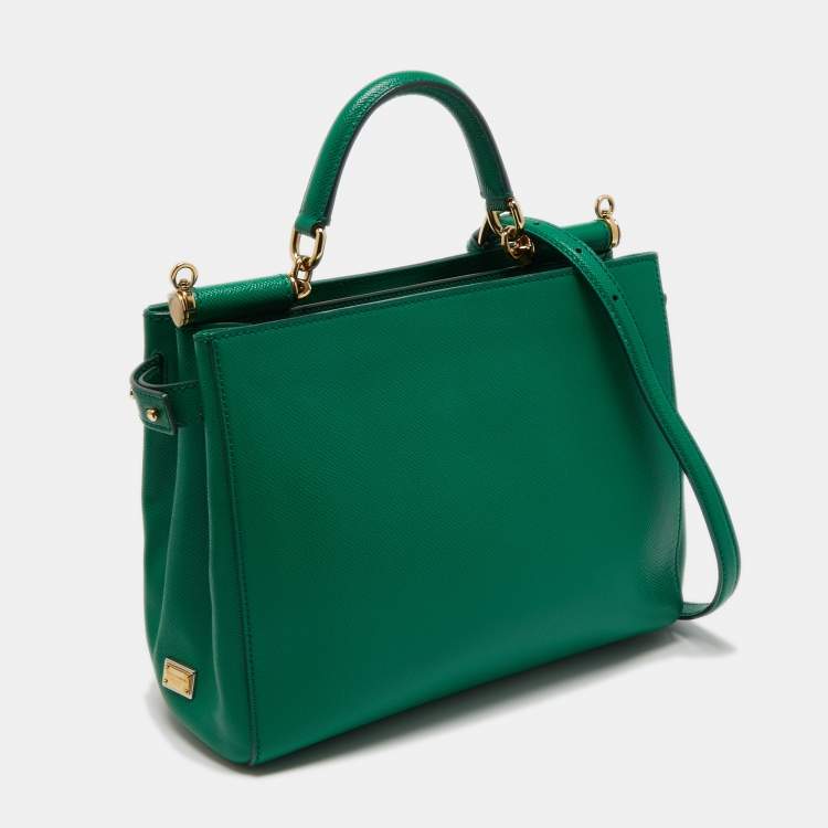 Pre Owned Dolce & Gabbana Green Leather Sicily Shopper Tote