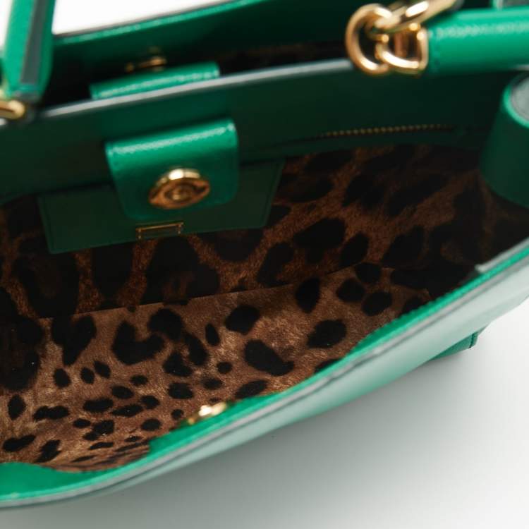 Pre Owned Dolce & Gabbana Green Leather Sicily Shopper Tote