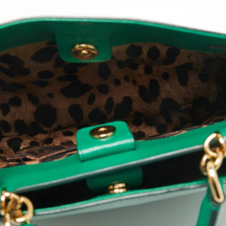 Pre Owned Dolce & Gabbana Green Leather Sicily Shopper Tote
