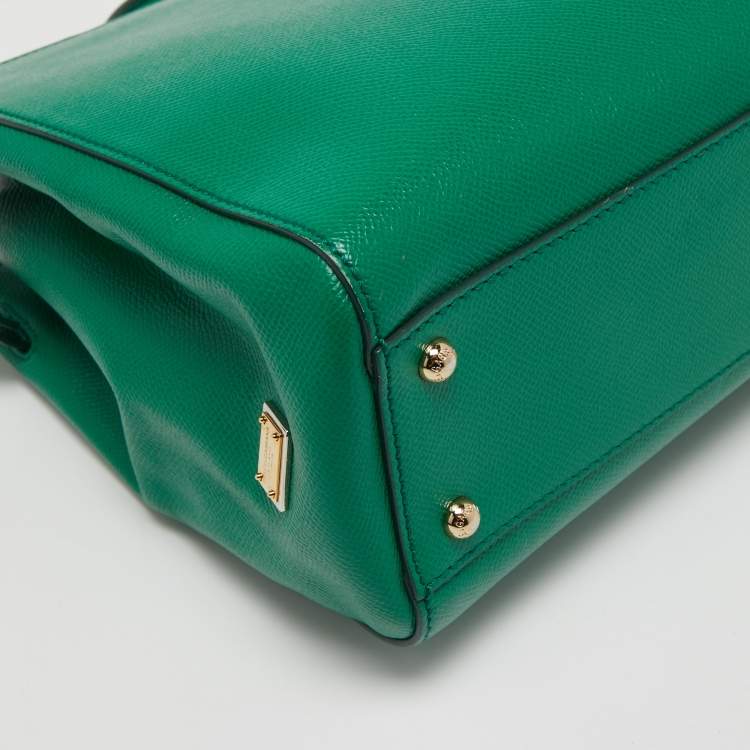 Pre Owned Dolce & Gabbana Green Leather Sicily Shopper Tote
